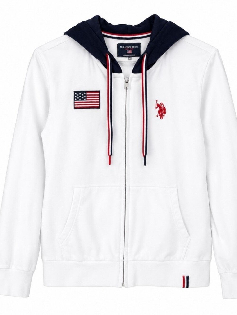US POLO ASSOCIATION Women's Full Zip White Hoodie With Navy And Red Accents (L)